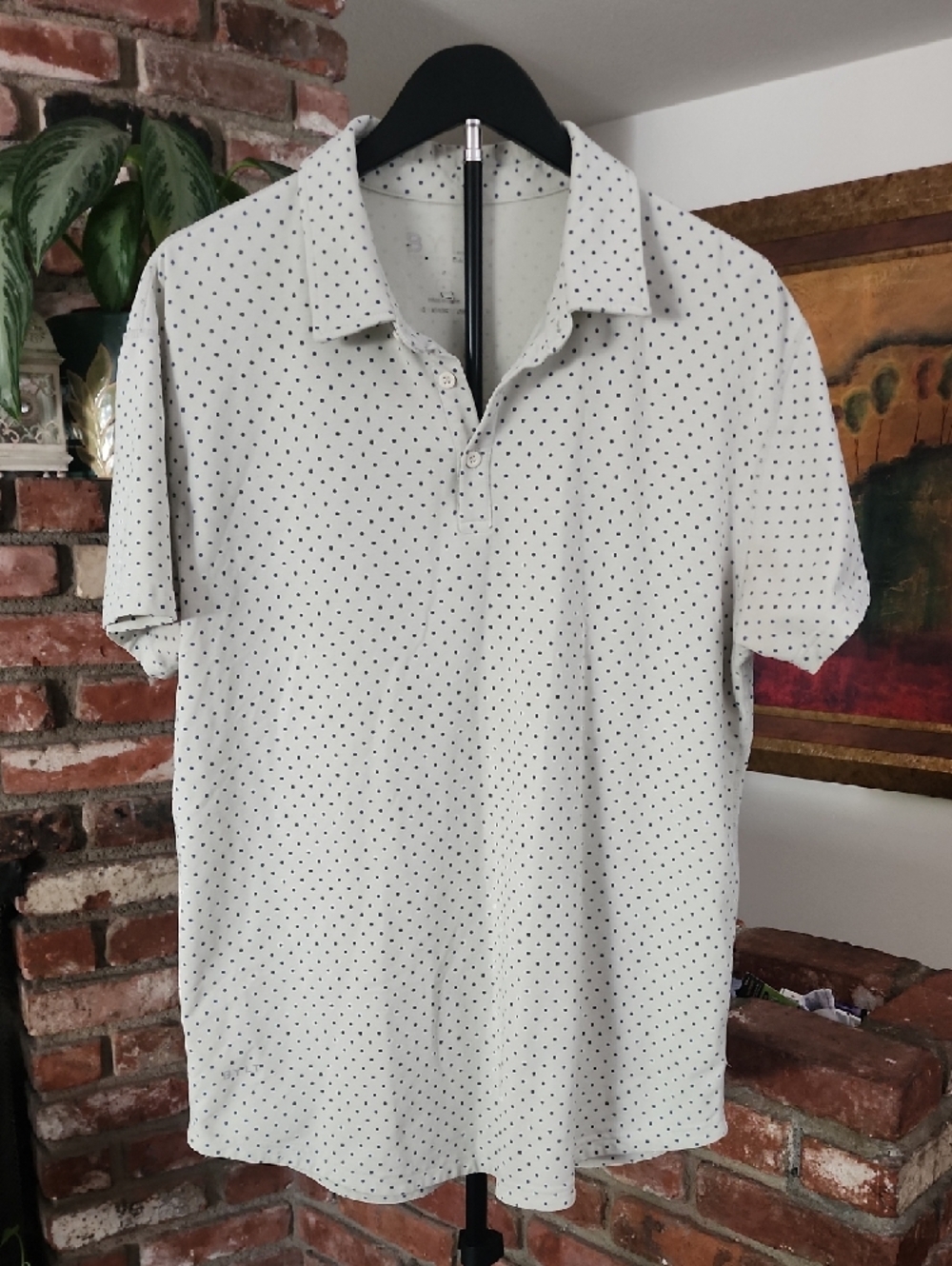 BYLT Basics Polo Shirt Light Lime Green Micro Dot Print Size L Athletic Stretch - Picture 2 of 11